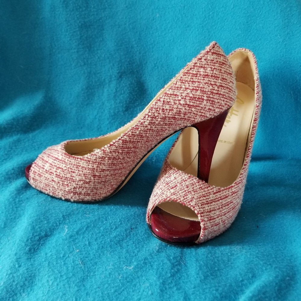 Butter Peep Toe Woven Red Stiletto Heels - Size 7